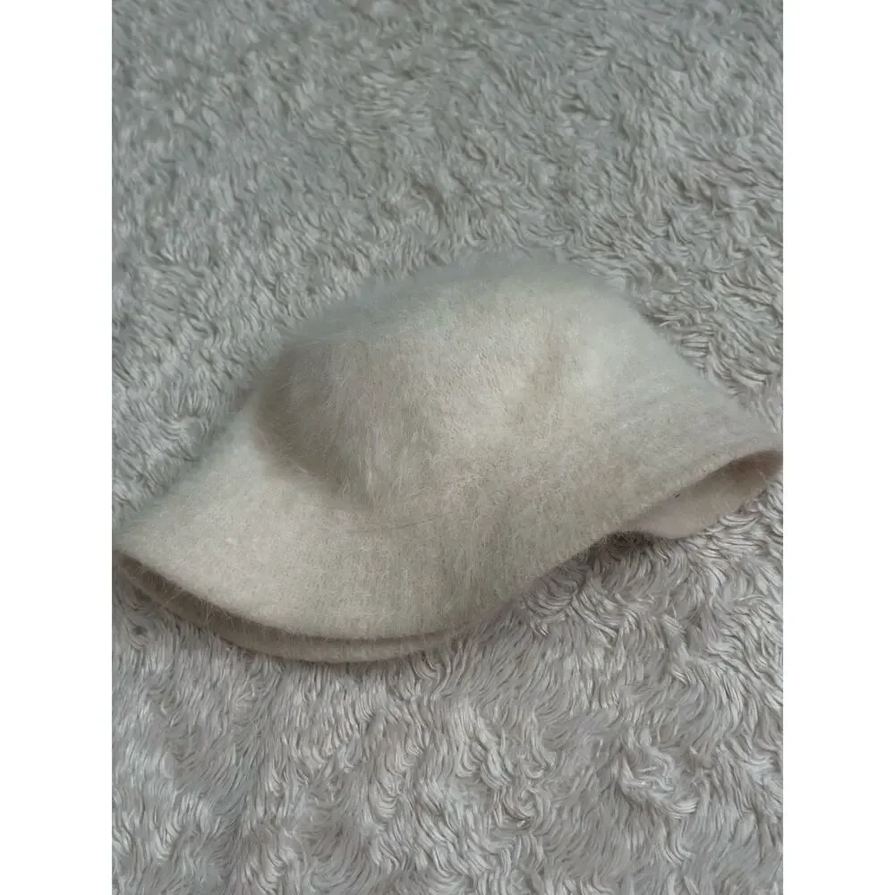 Gorgeous Vintage Cream White Ivory Angora Fuzzy Bucket Hat with Bow - Picture 5 of 6